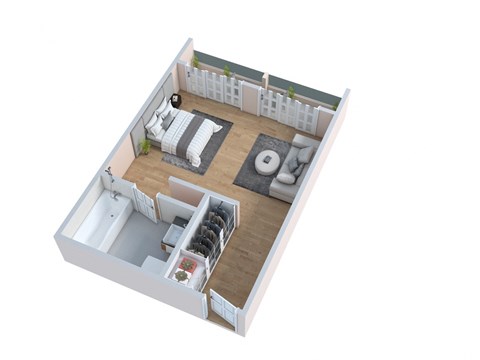 Floor plan for studio, 1 bath, 584 sqft